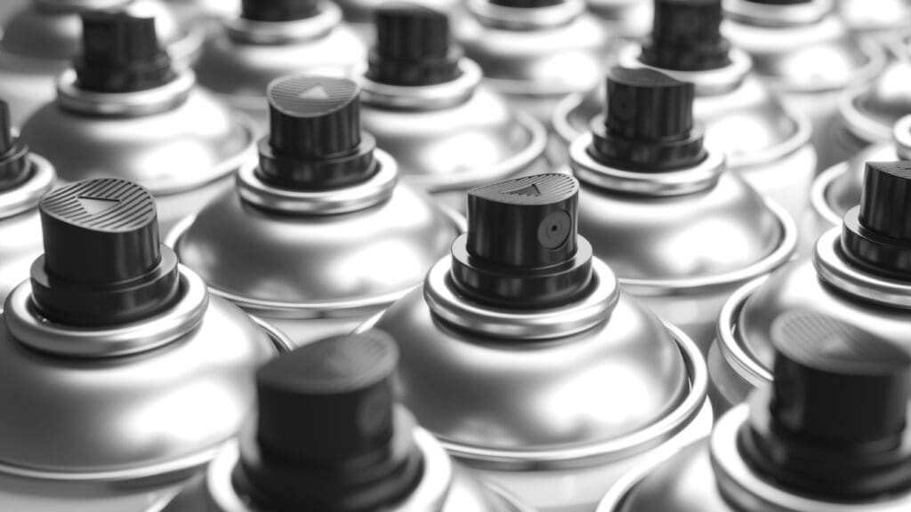 Group of aerosol paint cans